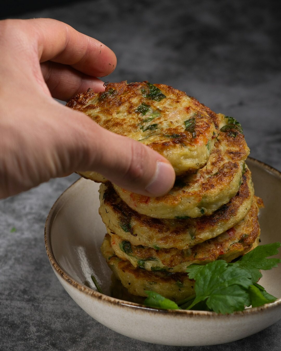 Stack of golden fried Czech potato pancakes bramboraky